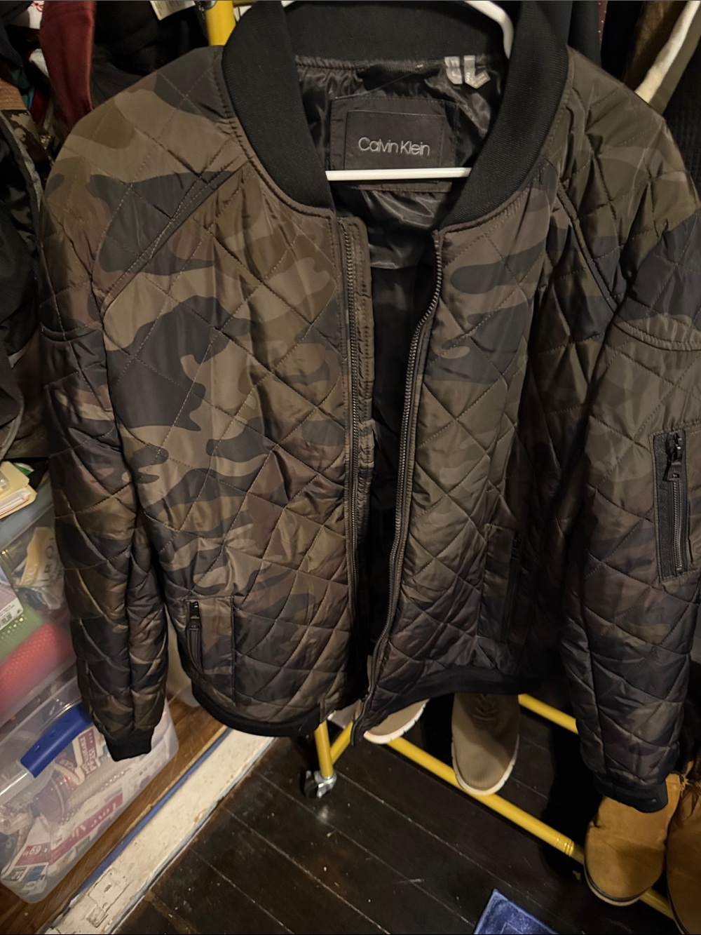 Calvin Klein Mens' Quilted Camo Bomber Jacket - Olive/Brown/Black